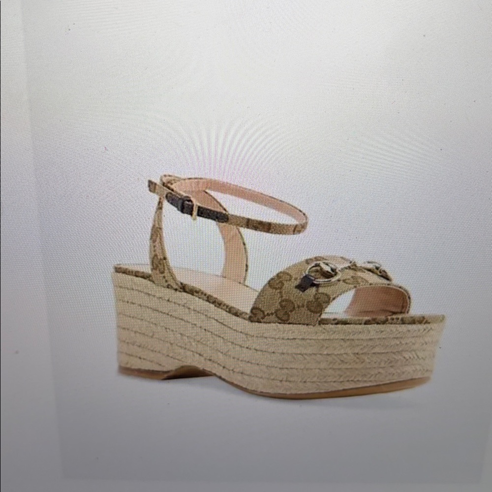 Gucci Beige Monogram Espadrille Platform Sandals - Picture 3 of 8